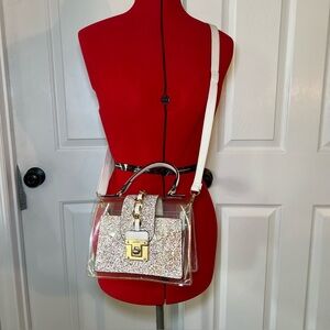 Aldo Unigoni Satchel Top Handle Crossbody Purse / Bag Glitter Clear Bag